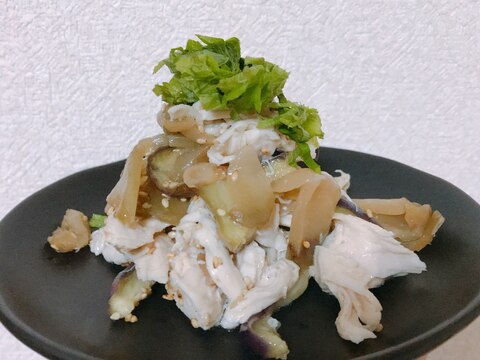 簡単さっぱりうまい♪茄子とささみと搾菜の和物！